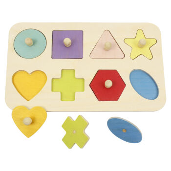 Ahşap Tutmalı Geometrik Şekiller İçeren Eğitici Yapboz Oyuncak - T3014 - Toysilla